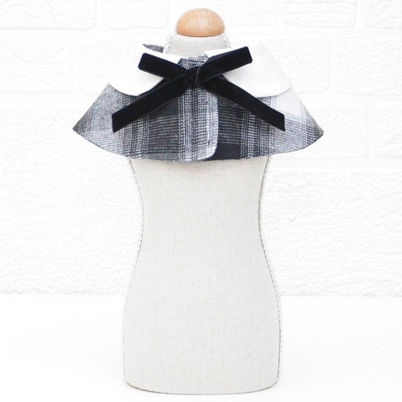 Dog Shawl Small Cloak Pet Bow Ttie Saliva Towel Pet Accessories - Size S - Black White Grid