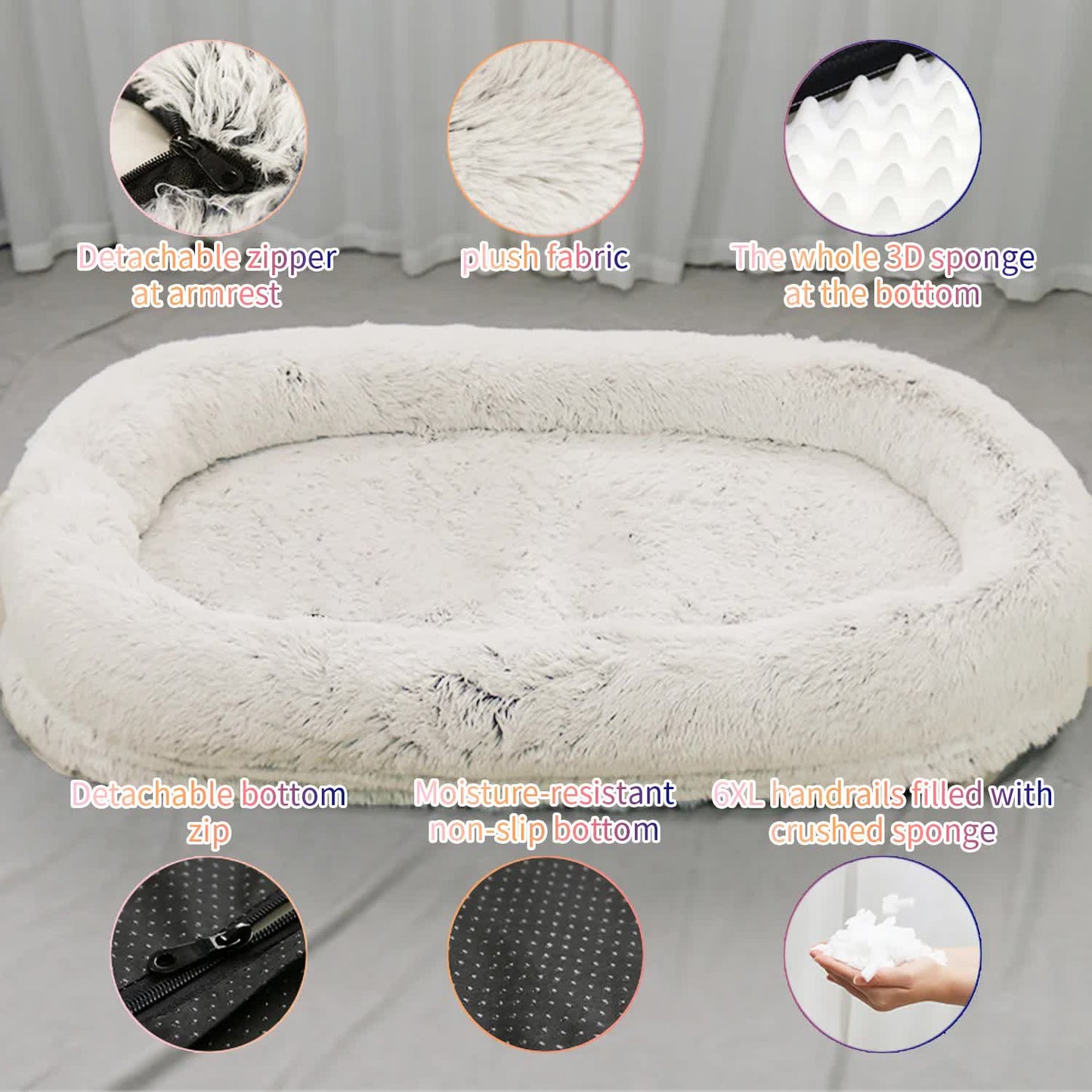 Fluffy Donut-Shaped Pet Bed- Soft, Cozy, and Anti-Anxiety for Dogs and Cats, Machine Washable Gradient Gray Size:M 75*55*18cm