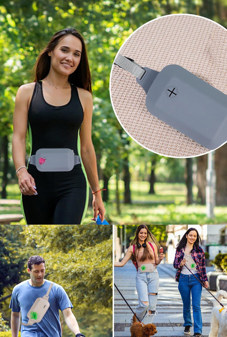 Beige Silicone Pet Treat Pouch for Dog Training - Portable Waist Bag with Waste Bag Holder