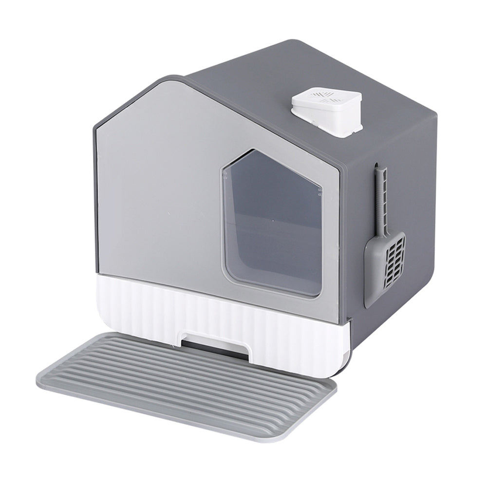 i.Pet Cat Litter Box Large Tray Kitty Toilet Enclosed Cat Litter Box Hooded Scoop Mat Grey