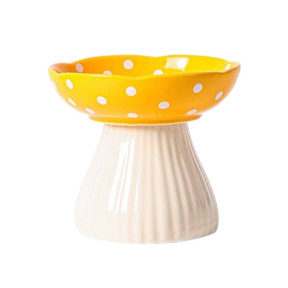 Pet Elevated Mushroom Bowl Ceramic Cat Dog Bowl Dish Food Feeder Raised Cat Bowl - Yellow