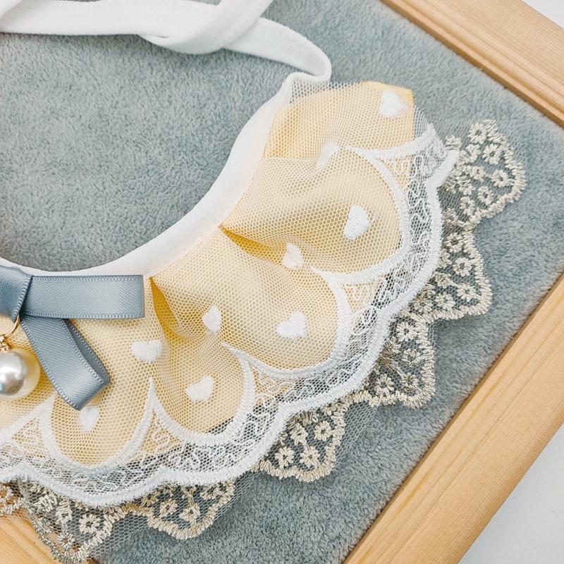 Pet Bib Adjustable Saliva Towel Lace Pearl Pendant Dog Collar - Size M
