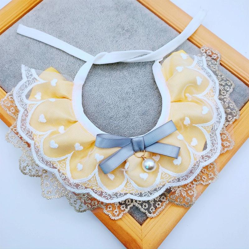 Pet Bib Adjustable Saliva Towel Lace Pearl Pendant Dog Collar - Size L
