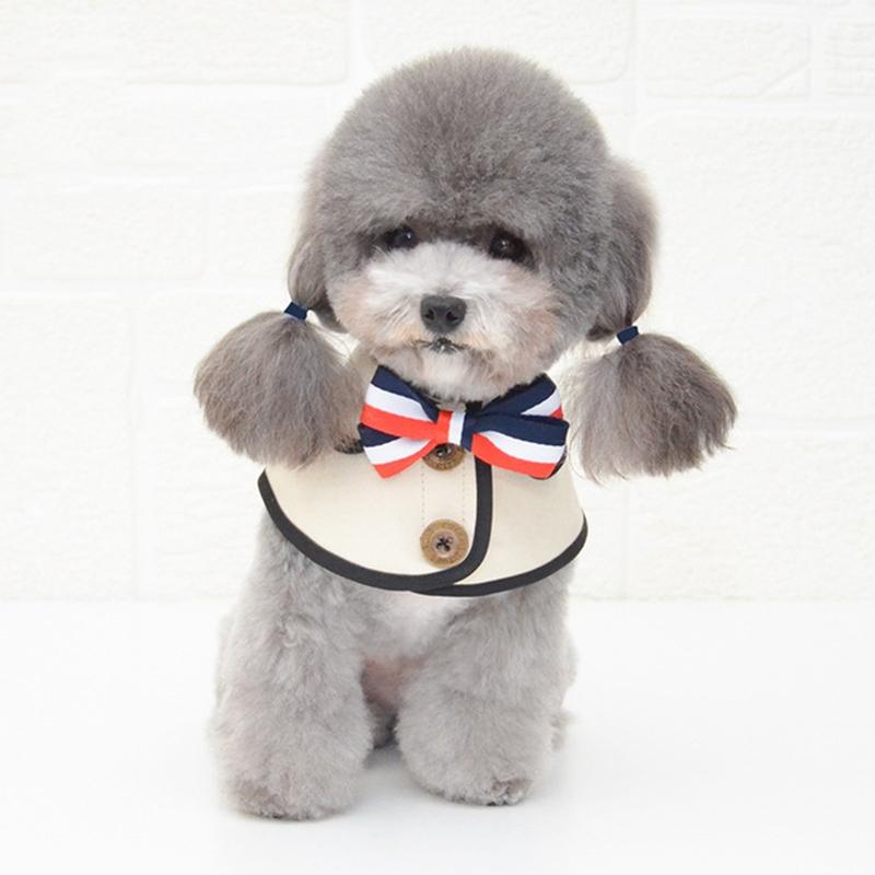 Dog Shawl Saliva Towel Scarf Pet Bow Tie Jewelry Accessories - Size S - Khaki