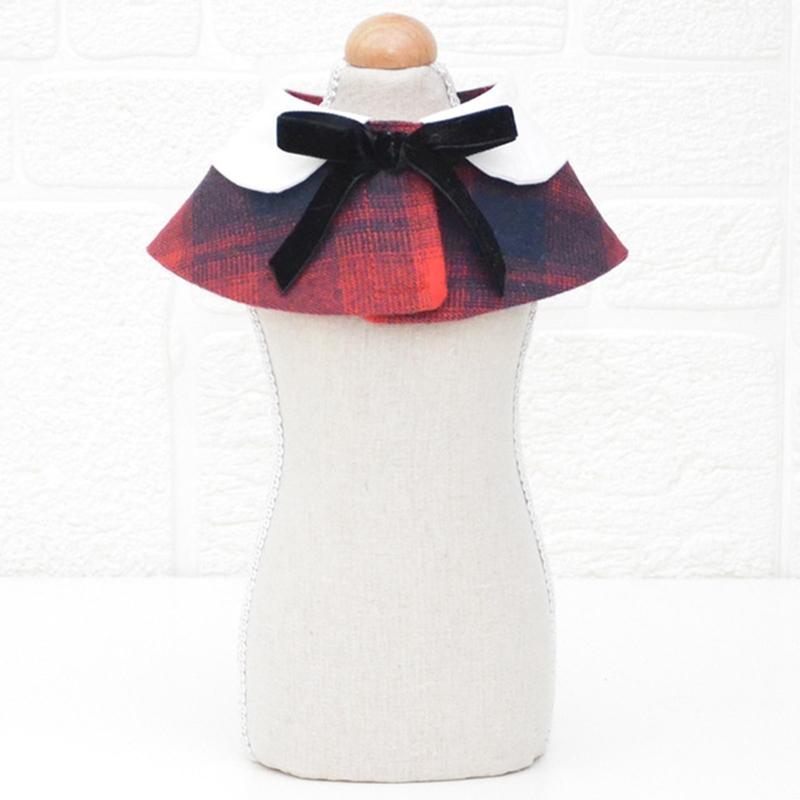 Dog Shawl Small Cloak Pet Bow Ttie Saliva Towel Pet Accessories - Size S - Red Grid