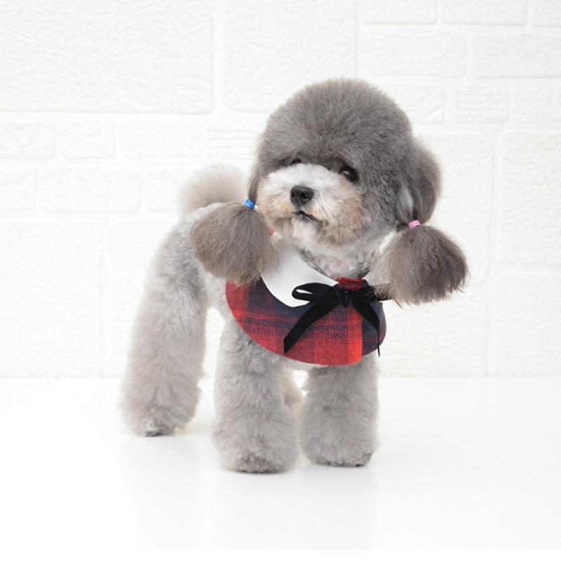 Dog Shawl Small Cloak Pet Bow Ttie Saliva Towel Pet Accessories - Size S - Red Grid