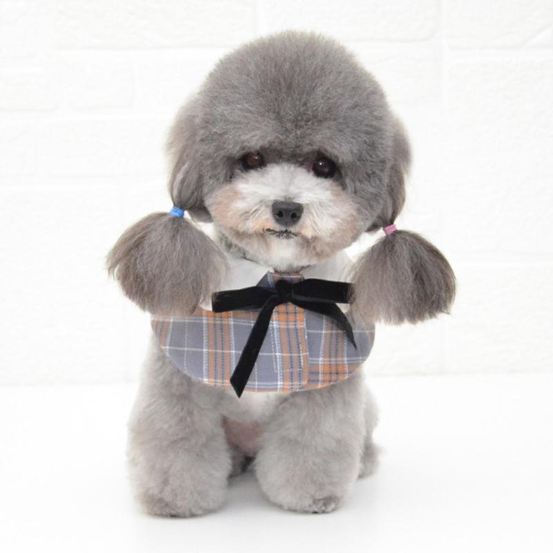 Dog Shawl Small Cloak Pet Bow Ttie Saliva Towel Pet Accessories - Size S - Red Grid