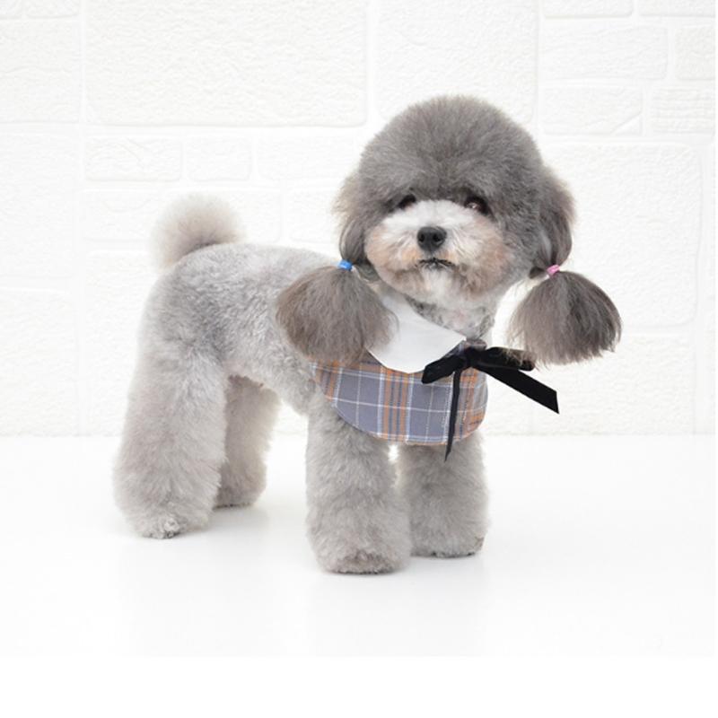 Dog Shawl Small Cloak Pet Bow Ttie Saliva Towel Pet Accessories - Size S - Red Grid