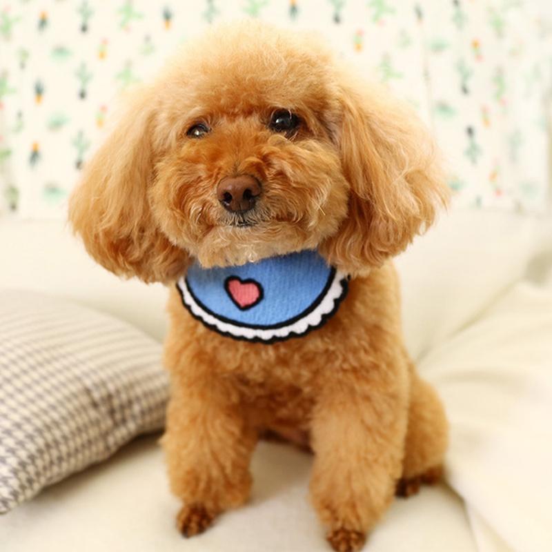Dog Cat Saliva Towel Love Bib Pet Triangle Scarf Small Dog Collar - Size S - Blue