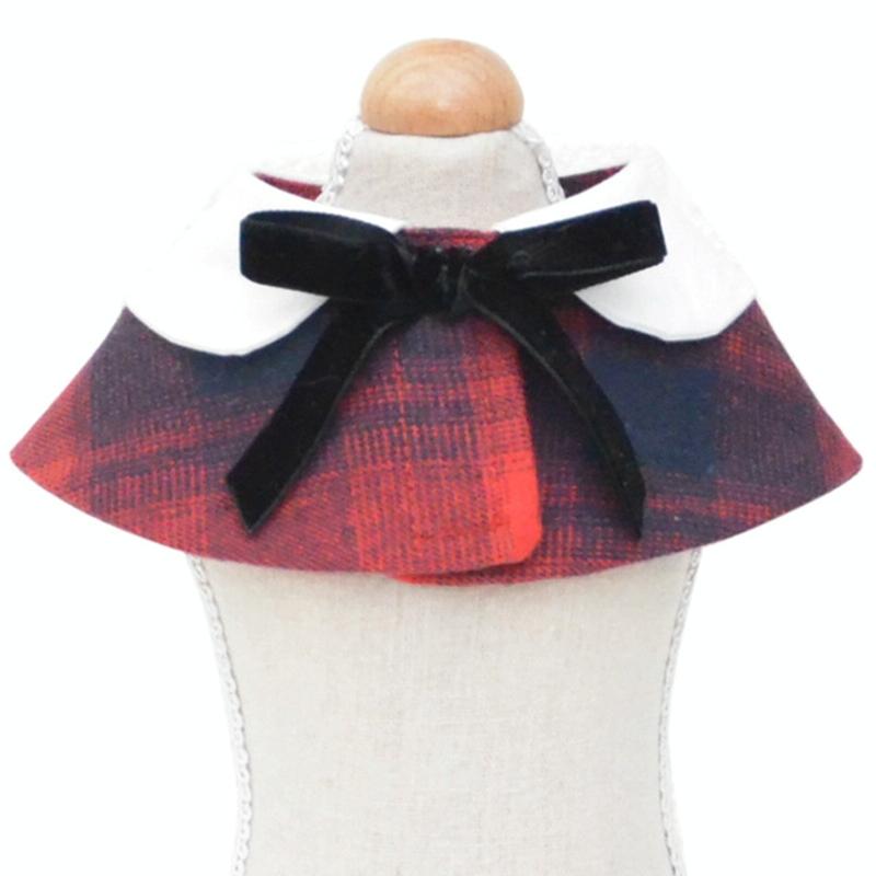Dog Shawl Small Cloak Pet Bow Ttie Saliva Towel Pet Accessories - Size M - Red Grid
