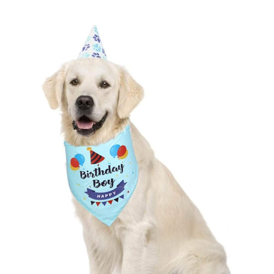 Pet Birthday Saliva Towel Double Cotton Triangle Scarf - Blue