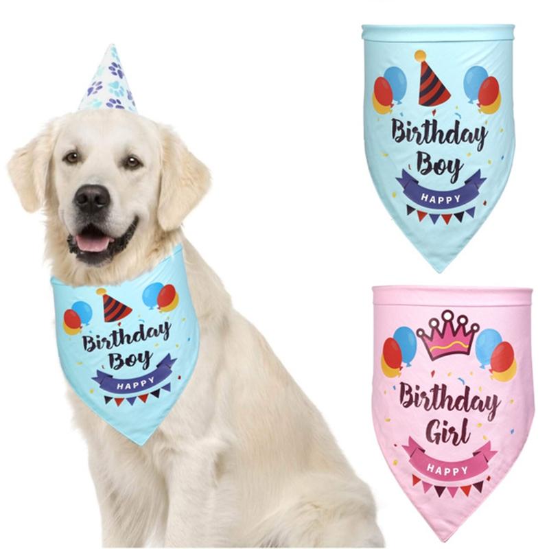 Pet Birthday Saliva Towel Double Cotton Triangle Scarf - Blue