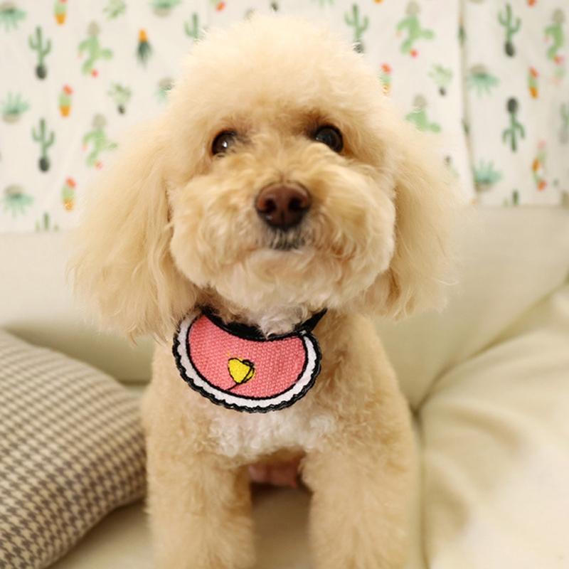 Dog Cat Saliva Towel Love Bib Pet Triangle Scarf Small Dog Collar - Size S - Pink