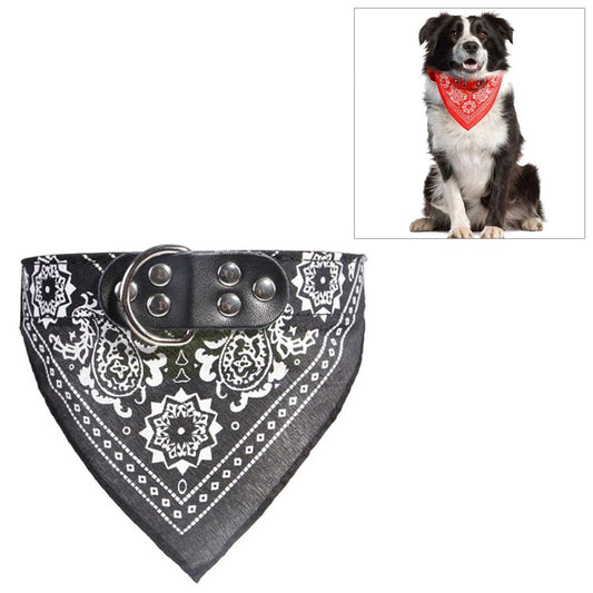 Adjustable Dog Bandana Leather Printed Soft Scarf Collar Neckerchief For Puppy Pet - Size M - Black