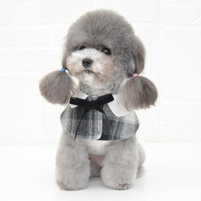 Dog Shawl Small Cloak Pet Bow Ttie Saliva Towel Pet Accessories - Size M - Black White Grid