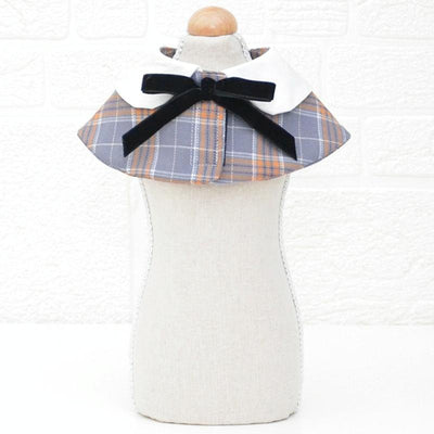 Dog Shawl Small Cloak Pet Bow Ttie Saliva Towel Pet Accessories - Size M - Black White Grid