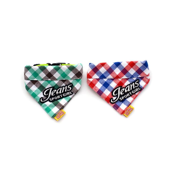 Pure Cotton Plaid Dog Scarf Small And Medium-Sized Dog Saliva Towel - Size L40-50Cm - Green