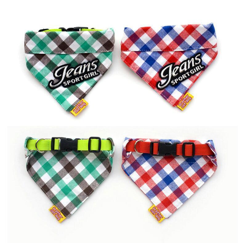 Pure Cotton Plaid Dog Scarf Small And Medium-Sized Dog Saliva Towel - Size L40-50Cm - Green