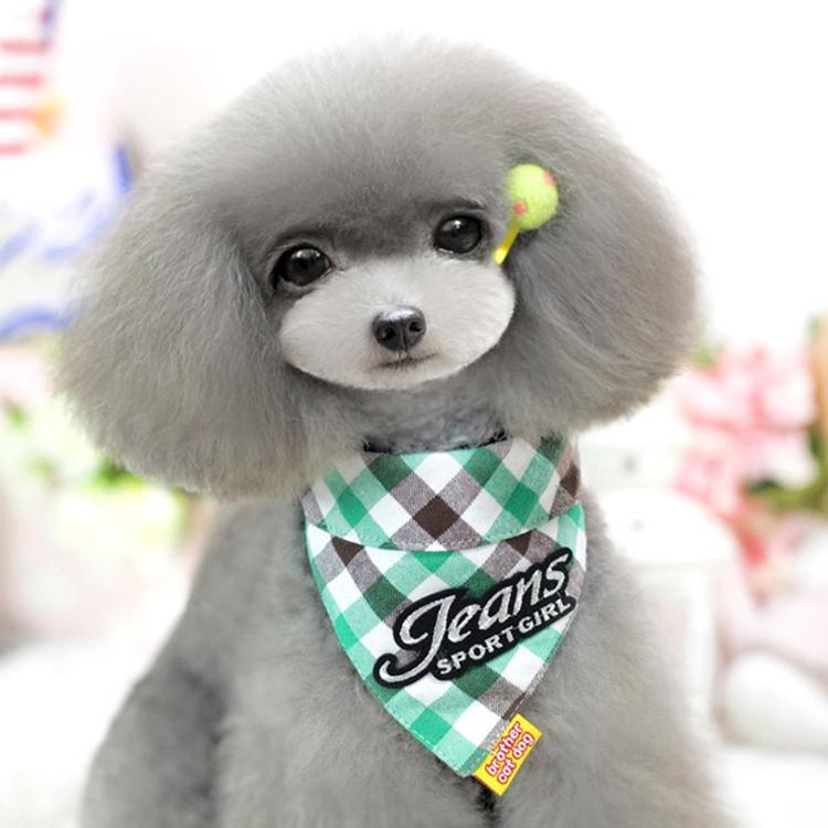 Pure Cotton Plaid Dog Scarf Small And Medium-Sized Dog Saliva Towel - Size L40-50Cm - Green