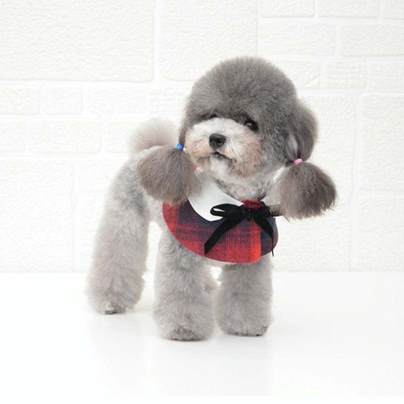 Dog Shawl Small Cloak Pet Bow Ttie Saliva Towel Pet Accessories - Size L - Black White Grid