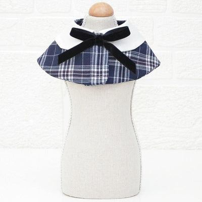 Dog Shawl Small Cloak Pet Bow Ttie Saliva Towel Pet Accessories - Size M - Gray Yellow Grid