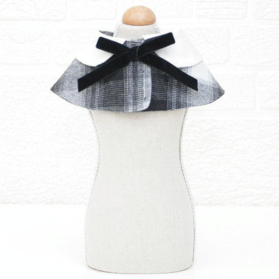 Dog Shawl Small Cloak Pet Bow Ttie Saliva Towel Pet Accessories - Size L - Gray Yellow Grid