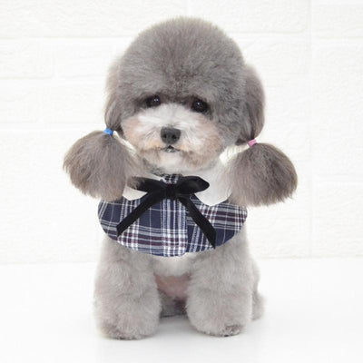 Dog Shawl Small Cloak Pet Bow Ttie Saliva Towel Pet Accessories - Size L - Gray Yellow Grid