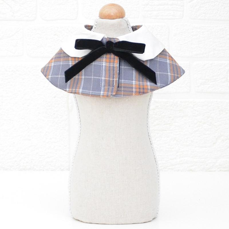 Dog Shawl Small Cloak Pet Bow Ttie Saliva Towel Pet Accessories - Size S - Navy Blue Grid