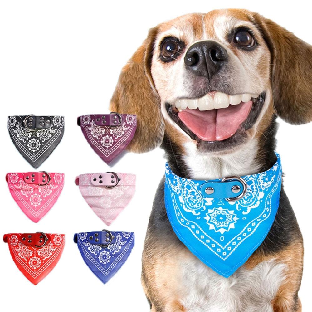 Adjustable Dog Bandana Leather Printed Soft Scarf Collar Neckerchief For Puppy Pet - Size M - Pink