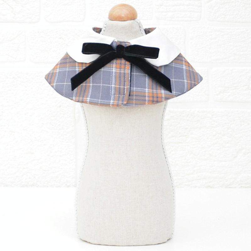 Dog Shawl Small Cloak Pet Bow Ttie Saliva Towel Pet Accessories - Size M - Navy Blue Grid