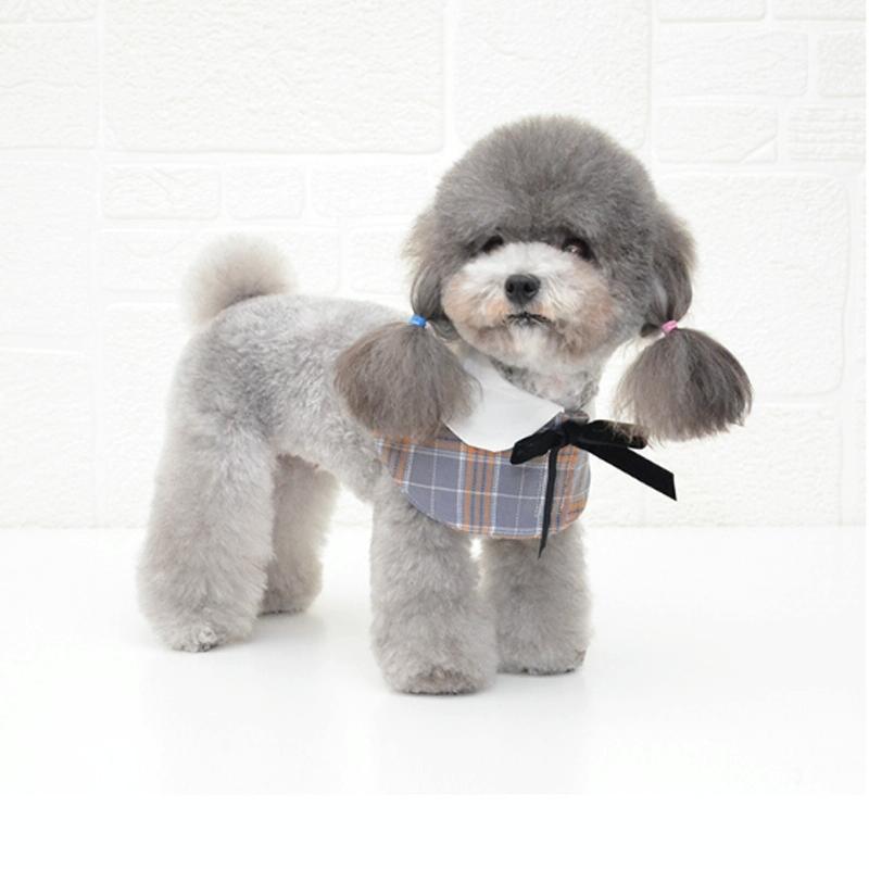 Dog Shawl Small Cloak Pet Bow Ttie Saliva Towel Pet Accessories - Size M - Navy Blue Grid