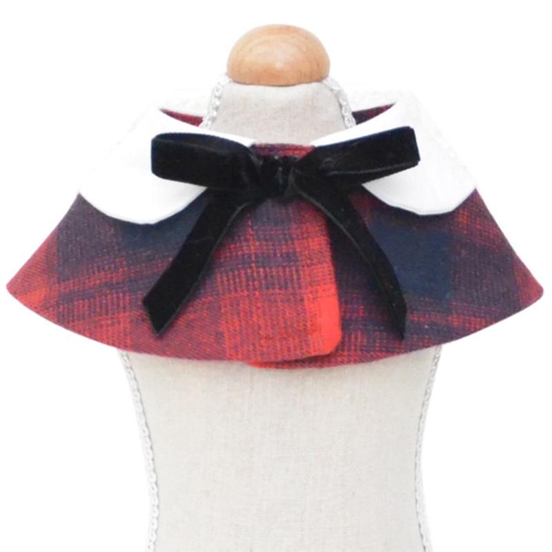 Dog Shawl Small Cloak Pet Bow Ttie Saliva Towel Pet Accessories - Size L - Navy Blue Grid