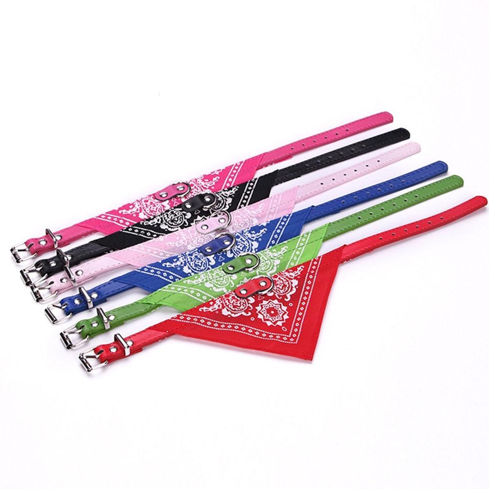 Adjustable Dog Bandana Leather Printed Soft Scarf Collar Neckerchief For Puppy Pet - Size M - Magenta