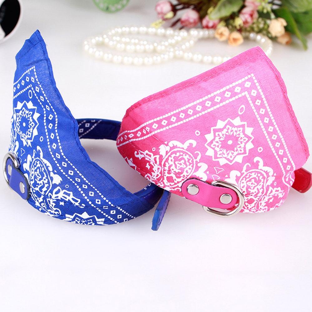 Adjustable Dog Bandana Leather Printed Soft Scarf Collar Neckerchief For Puppy Pet - Size M - Magenta