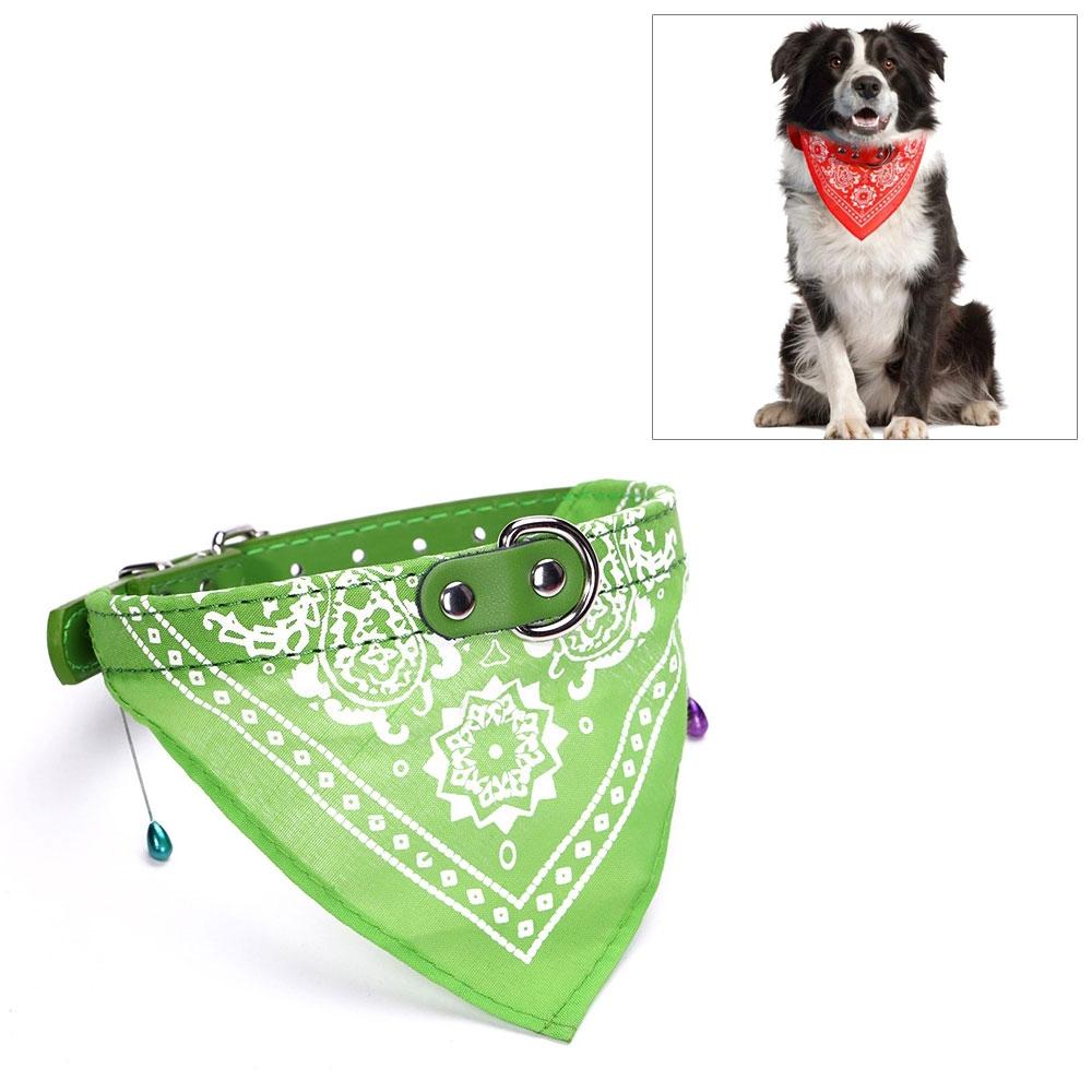 Adjustable Dog Bandana Leather Printed Soft Scarf Collar Neckerchief For Puppy Pet - Size M - Magenta