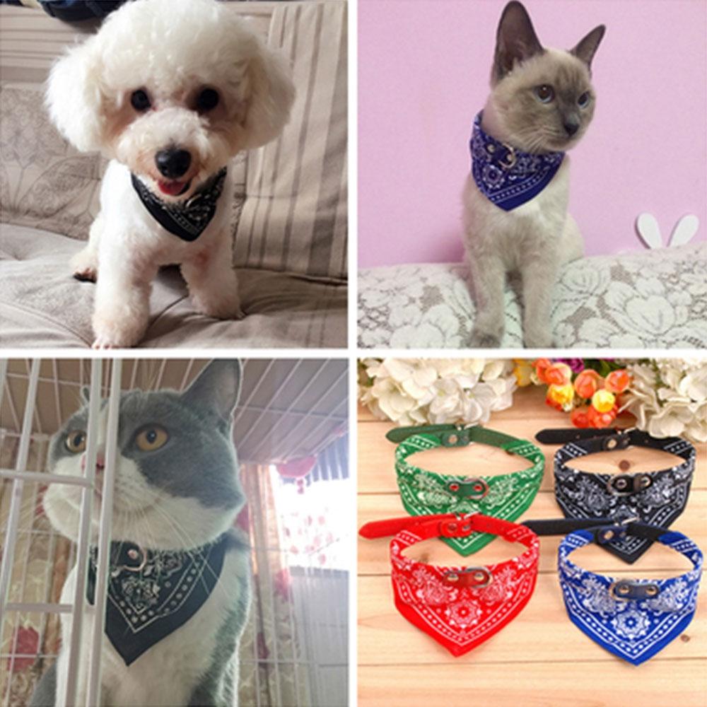 Adjustable Dog Bandana Leather Printed Soft Scarf Collar Neckerchief For Puppy Pet - Size M - Green