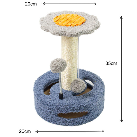 Blue Bold Flower Cat Scratching Post - Interactive Plush & Sisal Cat Toy with Teaser Balls