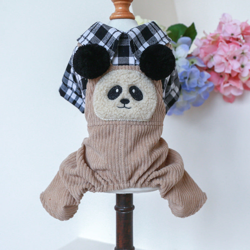 L Panda Ball Bib Pants Cute Four-Legged Dog Clothes - Spring/Summer Pet Outfit, Soft & Breathable