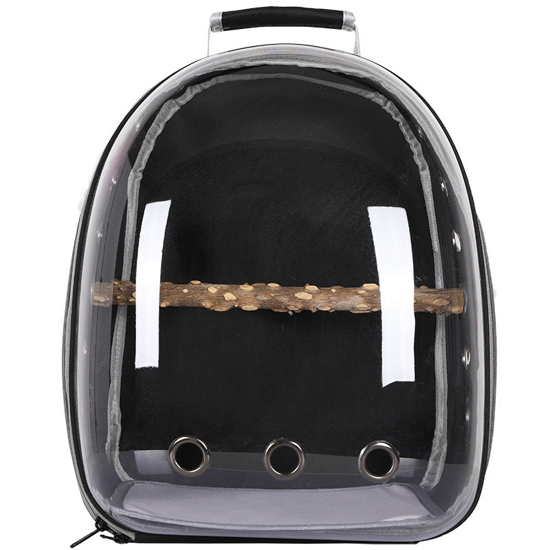 Black Stylish Transparent PVC Pet Carrier Backpack - Large Capacity, Multi-Use for Birds & Cats(Including Wooden Stick)