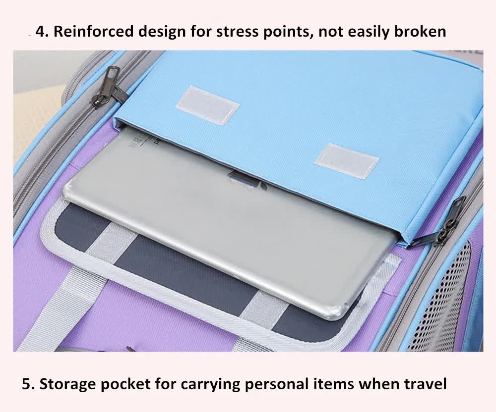 Blue And Purple Portable Pet Carrier Backpack - Spacious, Breathable, and Travel-Friendly for Cats and Small Dogs