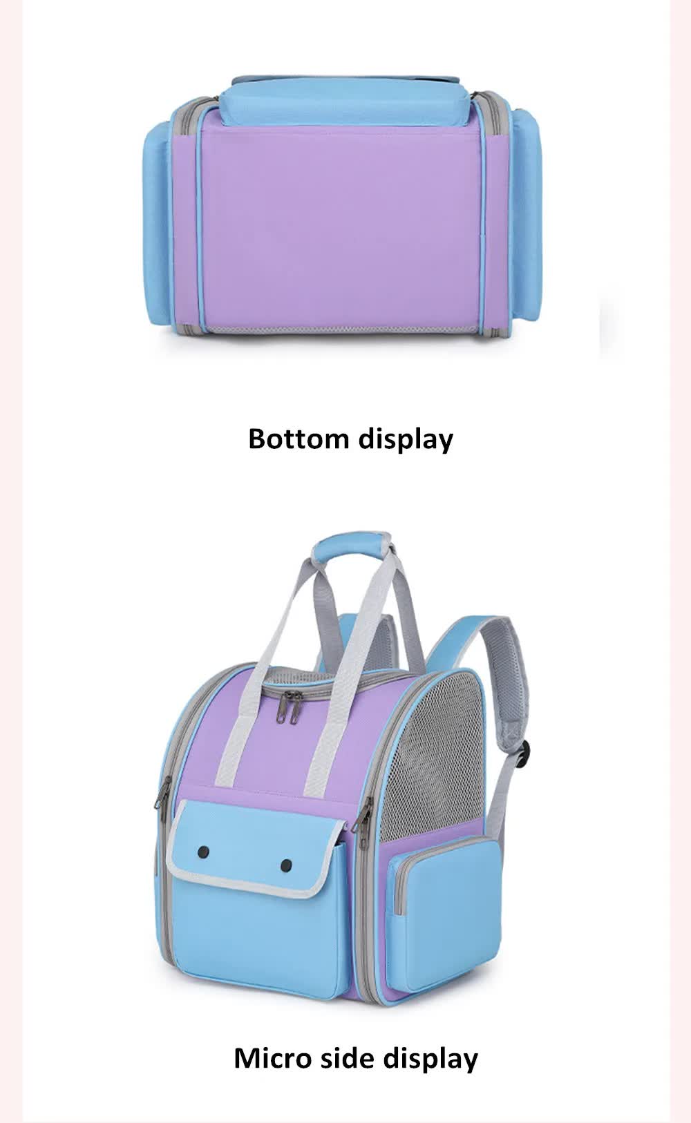 Blue And Purple Portable Pet Carrier Backpack - Spacious, Breathable, and Travel-Friendly for Cats and Small Dogs