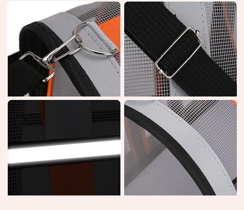Size M Orange And Grey Foldable Pet Carrier Bag - Lightweight, Breathable, and Spacious for All Seasons