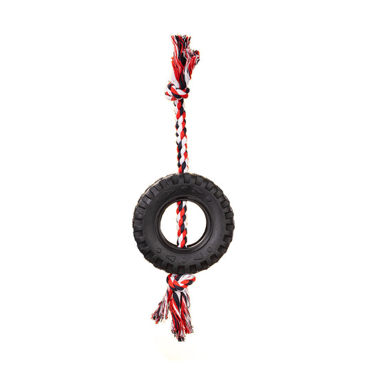 Red Interactive Tire Rope Dog Toy - Heavy Duty Chew Toy for Dental Health & Play