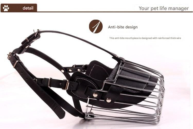 Black Metal Basket Dog Muzzle - Anti-Bite & Anti-Barking - M