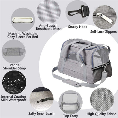 Portable Pet Bag for Small Dogs and Cats - Dark blue Travel Tote with Pet Mat (44x25x28cm)