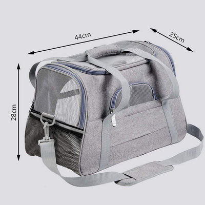 Portable Pet Bag for Small Dogs and Cats - Dark blue Travel Tote with Pet Mat (44x25x28cm)