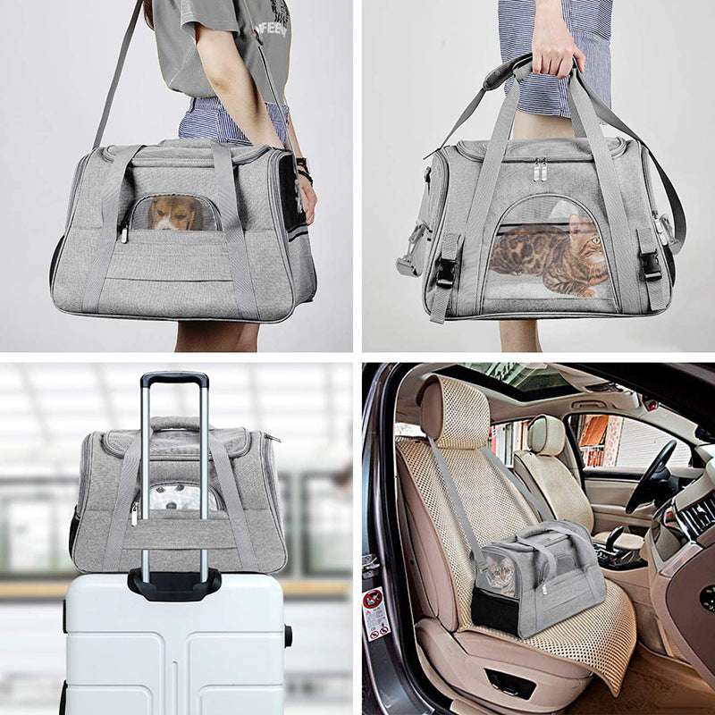 Portable Pet Bag for Small Dogs and Cats - Purple Travel Tote with Pet Mat (44x25x28cm)