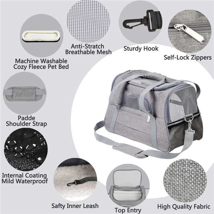 Portable Pet Bag for Small Dogs and Cats - Purple Travel Tote with Pet Mat (44x25x28cm)