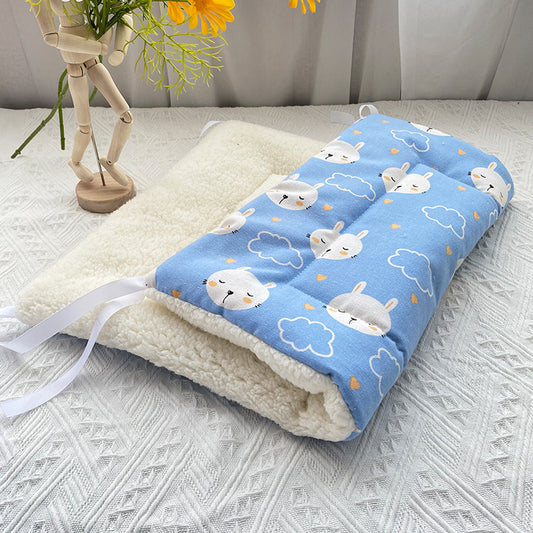 Tie-On Cat Cage Platform Pad - Rabbit pattern on Blue background (30x75cm)