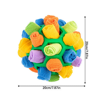 Blue Ball And Blue Strips Of Fabric Interactive Pet Snuffle Ball - Treat-Dispensing Toy for Dogs and Cats, 20 cm TPR and Felt Fabric for Mental Stimulation